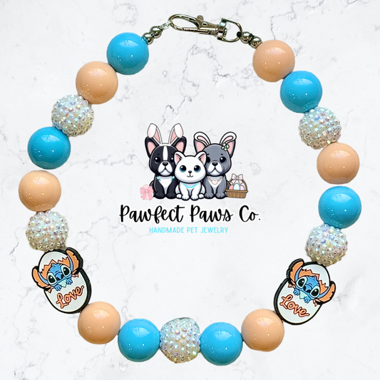 Peepin’ Stitch* Blue, Orange & White Sparkle Easter/Spring Custom Beaded Dog/Cat Necklace!