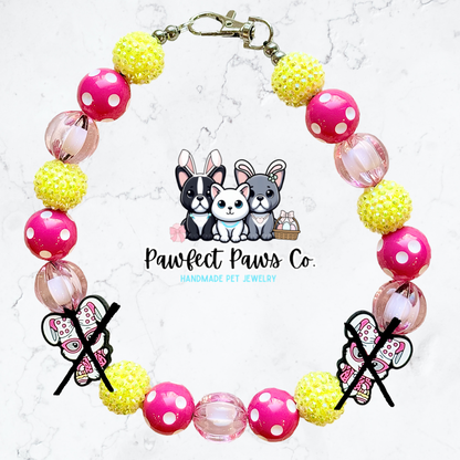 Hoppy Helper* Yellow & Pink Sparkle Easter/Spring Custom Beaded Dog/Cat Necklace!