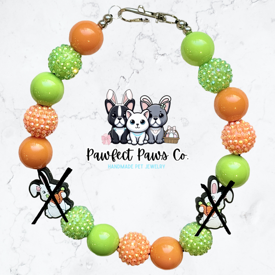 Hoppy Harvest* Green & Orange Sparkle Easter/Spring Custom Beaded Dog/Cat Necklace!