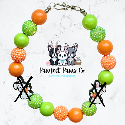 Hoppy Harvest* Green & Orange Sparkle Easter/Spring Custom Beaded Dog/Cat Necklace!