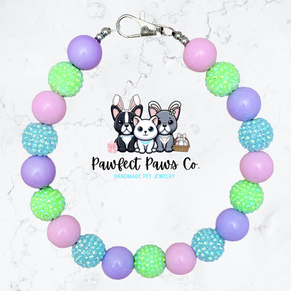 Pastel Pop* Pink, Purple, Green & Blue Sparkle Easter/Spring Custom Beaded Dog/Cat Collar Necklace!