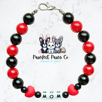 Love my Mom* Red & Black Mother’s Day Custom Beaded Dog/Cat Collar Necklace