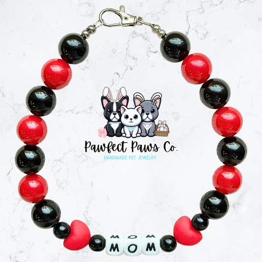 Love my Mom* Red & Black Mother’s Day Custom Beaded Dog/Cat Collar Necklace