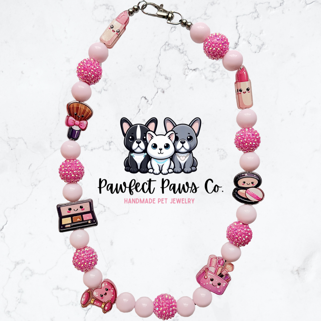 Spa Day* Memphis’ Birthday Pawty Necklace Pink Beauty Custom Beaded Dog/Cat Collar Necklace!