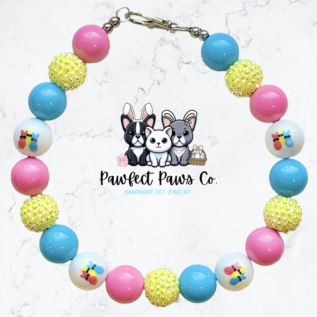 Peep It Cool* Pink, Blue & Yellow Sparkle Easter/Spring Custom Beaded Dog/Cat Collar Necklace!