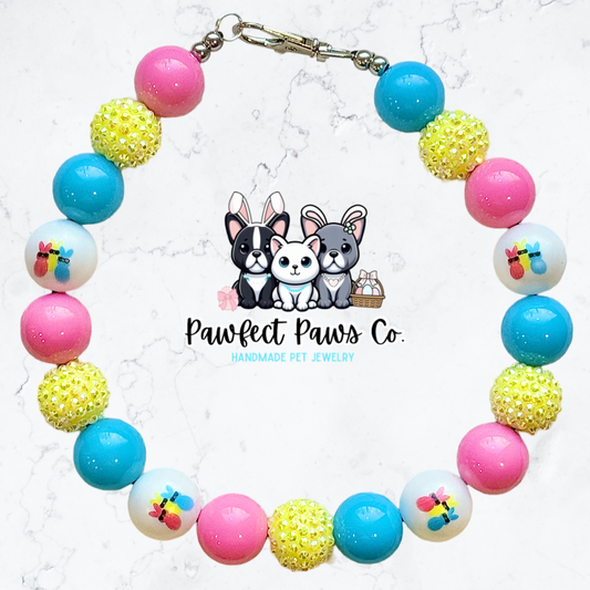 Peep It Cool* Pink, Blue & Yellow Sparkle Easter/Spring Custom Beaded Dog/Cat Collar Necklace!