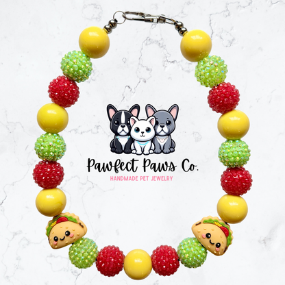 Taco Time* Yellow, Red & Green Sparkle Taco Custom Beaded Dog/Cat Collar Necklace!