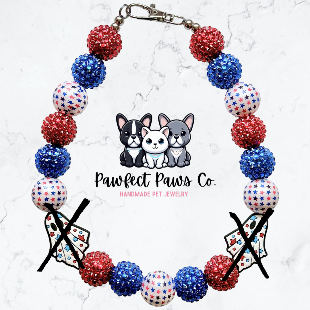 Boo-jee Babe* Red, White & Blue Sparkle Patriotic Beaded Dog/Cat Necklace!