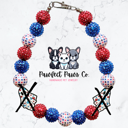 Boo-jee Babe* Red, White & Blue Sparkle Patriotic Beaded Dog/Cat Necklace!