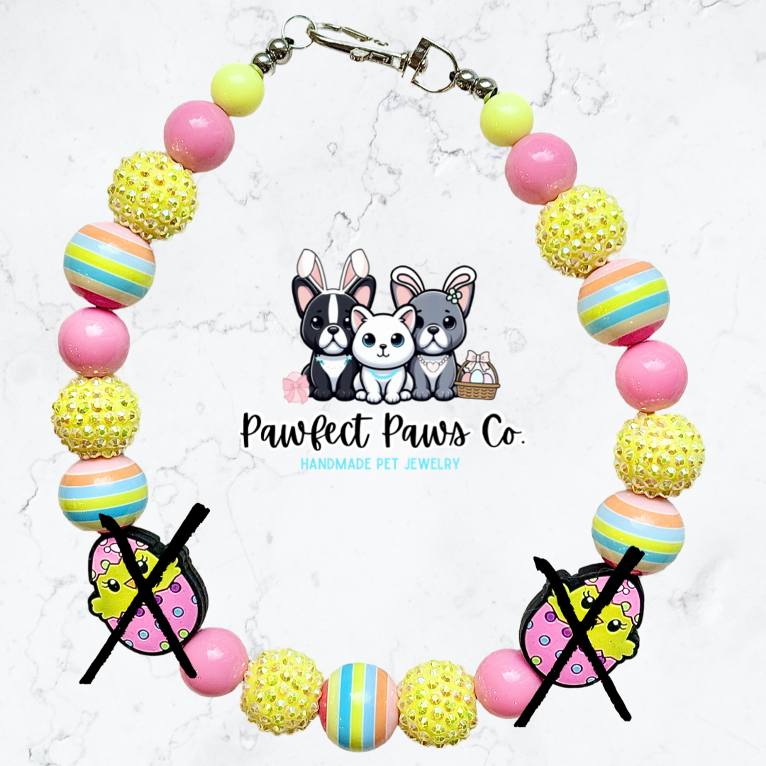 Happy Hatchling* Pink & Yellow Sparkle Striped Easter/Spring Custom Beaded Dog/Cat Necklace!