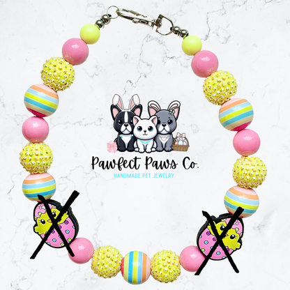 Happy Hatchling* Pink & Yellow Sparkle Striped Easter/Spring Custom Beaded Dog/Cat Necklace!