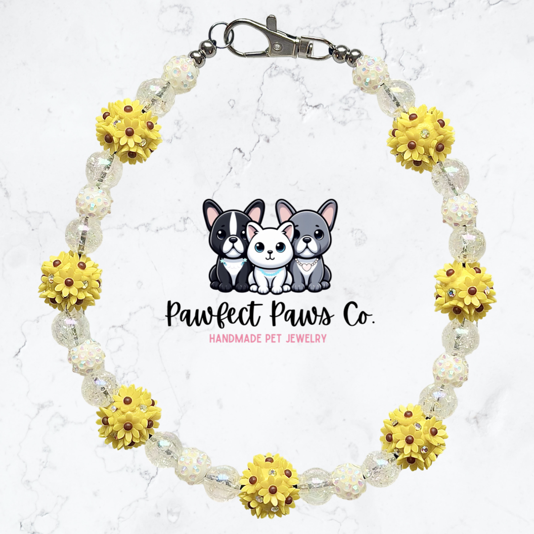 Sunny Day* Yellow Sunflower Luxury Sparkle Custom Beaded Dog/Cat Collar Necklace!