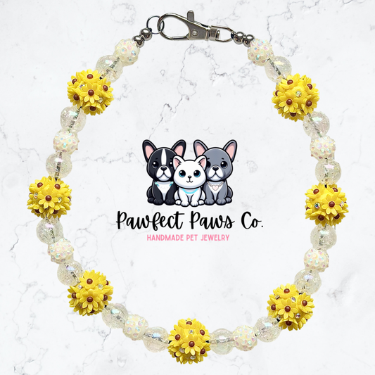 Sunny Day* Yellow Sunflower Luxury Sparkle Custom Beaded Dog/Cat Collar Necklace!