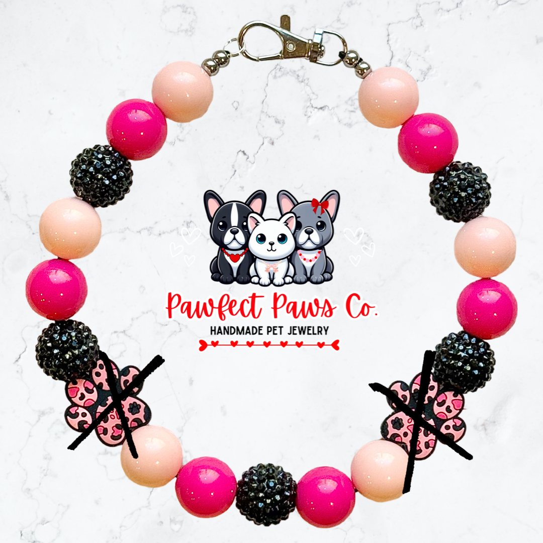 Paws of the Wild* Pink & Black Sparkle Valentines Day Custom Beaded Dog/Cat Necklace!
