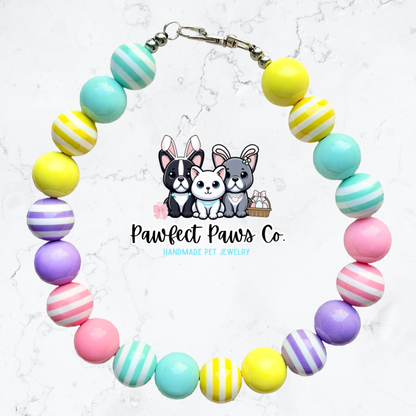 Hoppy Stripes* Yellow, Teal, Pink, Purple Easter/Spring Custom Beaded Dog/Cat Collar Necklace!