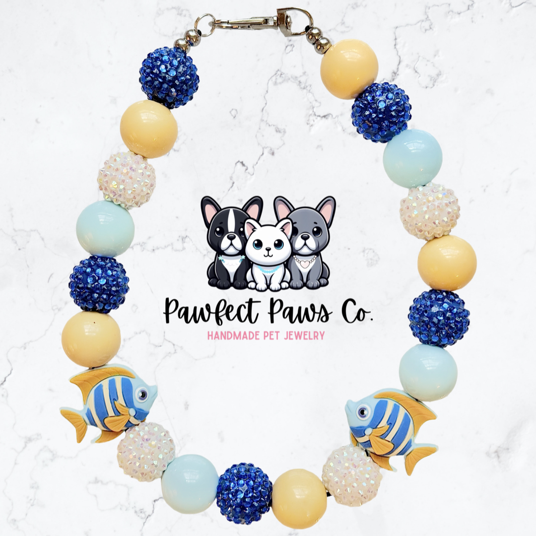Go Fish* Custom Sparkle Beaded Dog/Cat Collar Necklace!