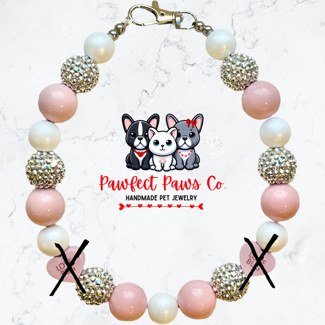 Thank U Next* Pink, White & Silver Sparkle Valentines Day Reversible Convo Heart Custom Beaded Dog/Cat Necklace!