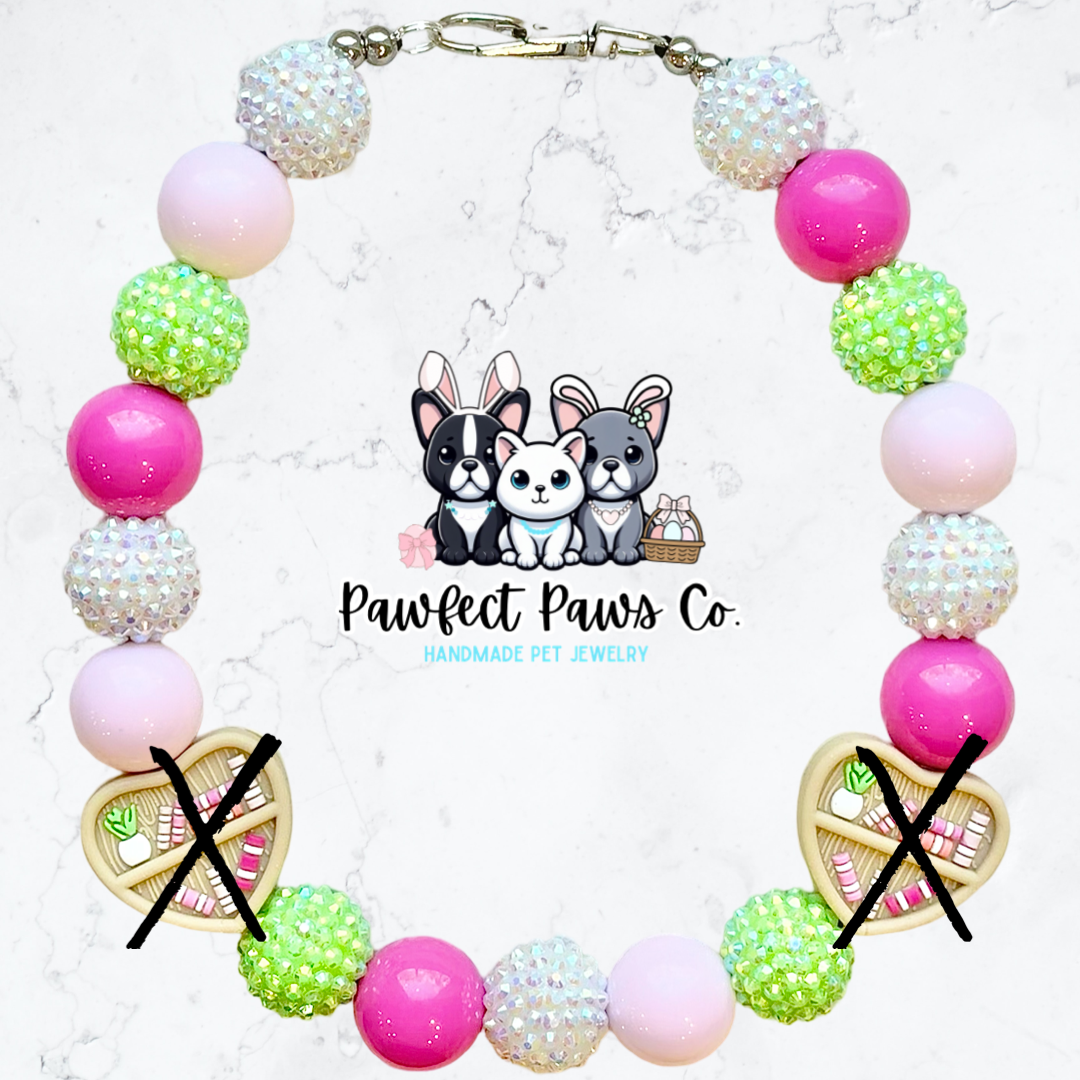 Furry Tales* Pink & Green Sparkle Book Lover Custom Beaded Dog/Cat Necklace!