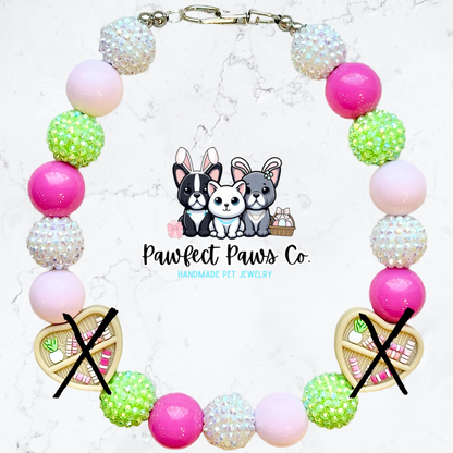 Furry Tales* Pink & Green Sparkle Book Lover Custom Beaded Dog/Cat Necklace!