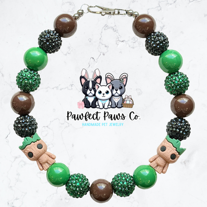 I am Groot* Green, Brown & Black Sparkle Butterfly Custom Beaded Dog/Cat Necklace!