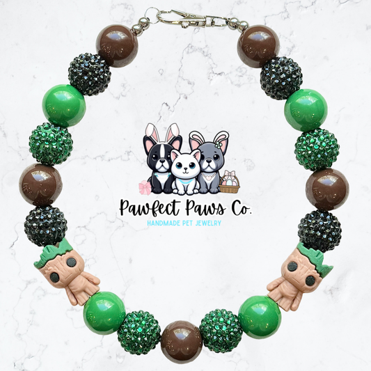 I am Groot* Green, Brown & Black Sparkle Butterfly Custom Beaded Dog/Cat Necklace!