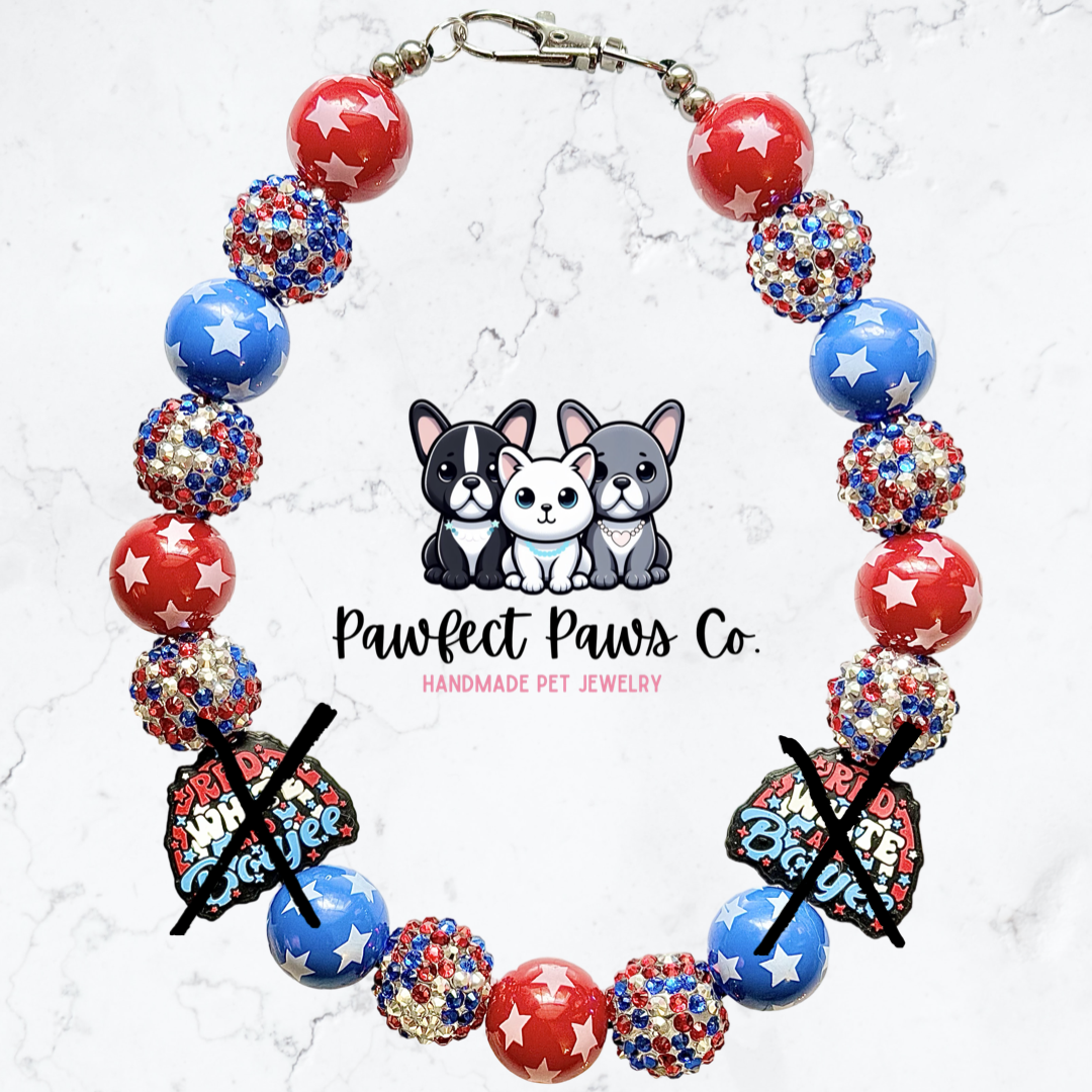 Red, White & Boujee* Red, White & Blue Sparkle Patriotic Beaded Dog/Cat Necklace!