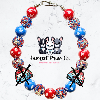 Red, White & Boujee* Red, White & Blue Sparkle Patriotic Beaded Dog/Cat Necklace!