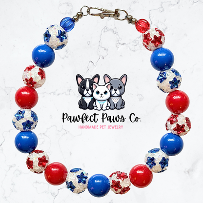 Sparkle in the USA* Red & Blue Luxury Sparkle Custom Beaded Dog/Cat Collar Necklace!