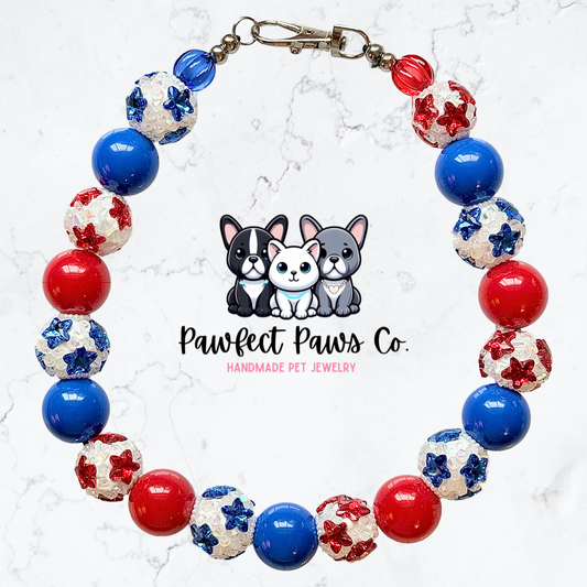Sparkle in the USA* Red & Blue Luxury Sparkle Custom Beaded Dog/Cat Collar Necklace!