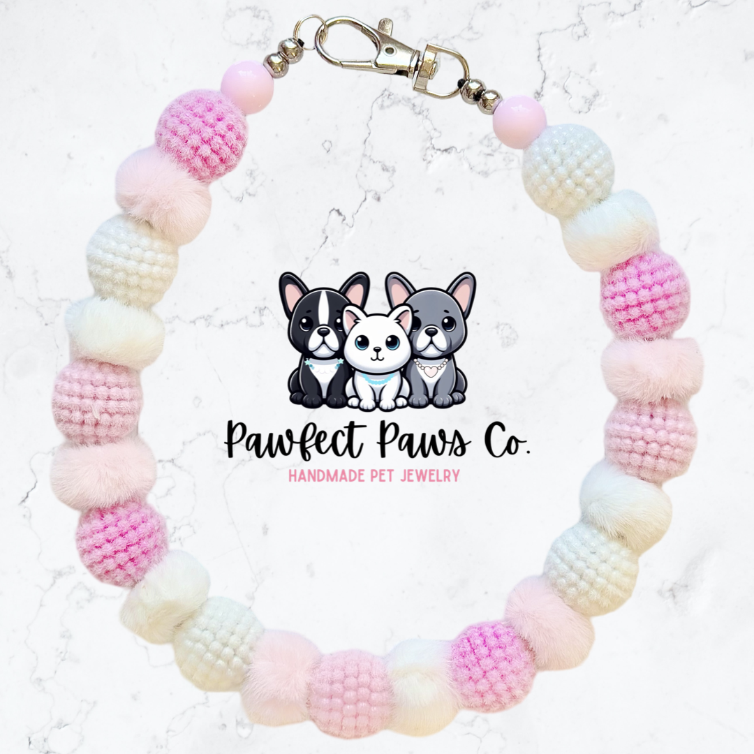 Snuggle Bunny* Pink & White Sparkle Custom Beaded Dog/Cat Necklace!