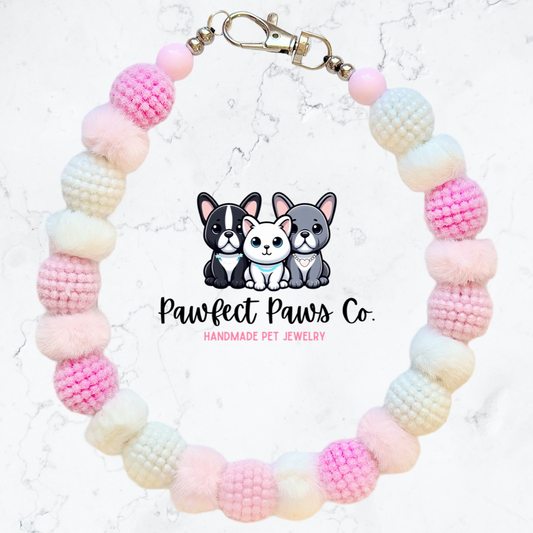 Snuggle Bunny* Pink & White Sparkle Custom Beaded Dog/Cat Necklace!