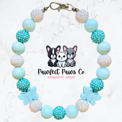 Butterfly Beauty* Blue & White Sparkle Custom Beaded Dog/Cat Necklace!