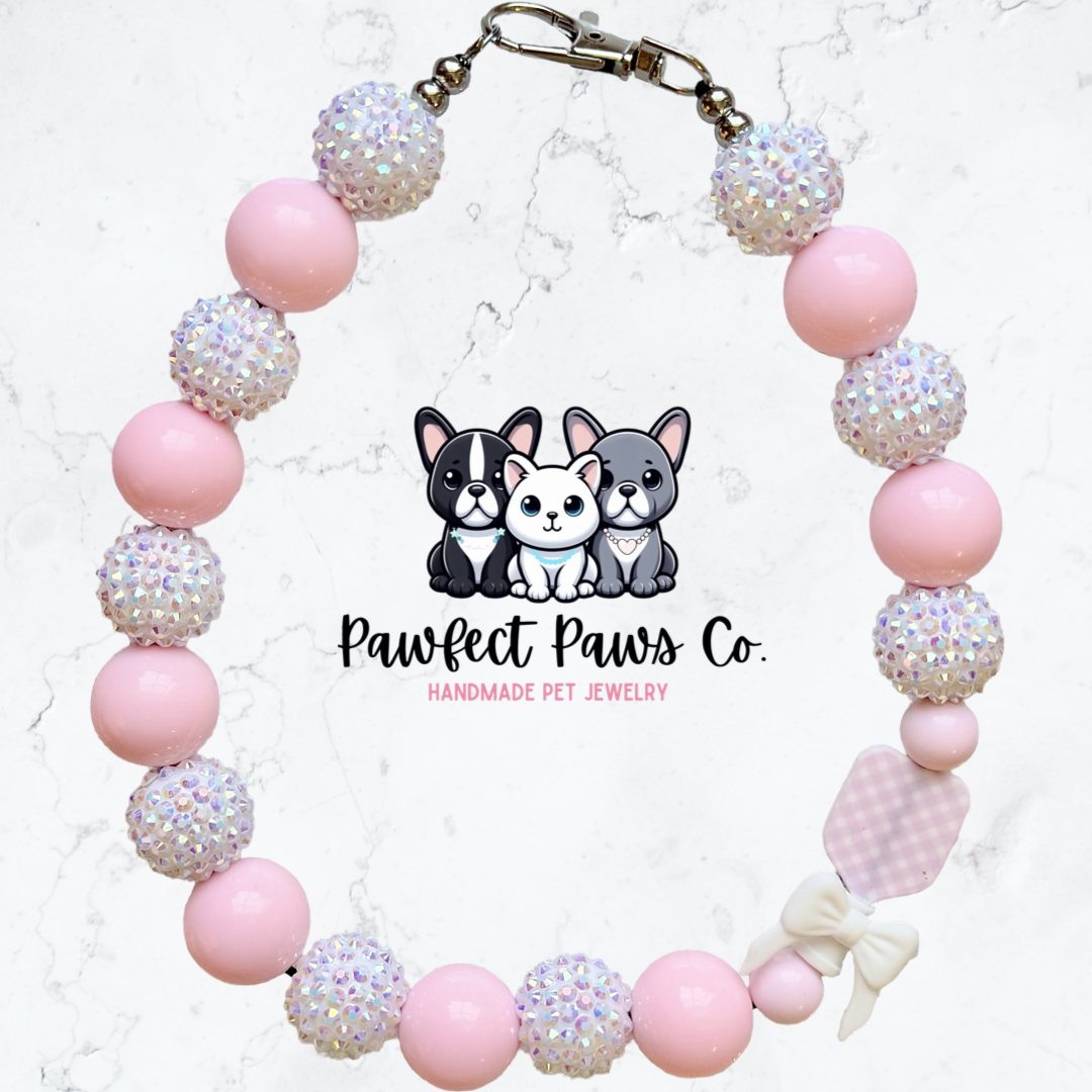 Pickleball Princess* Pink & White Sparkle Pickleball Paddle Custom Beaded Dog/Cat Necklace!