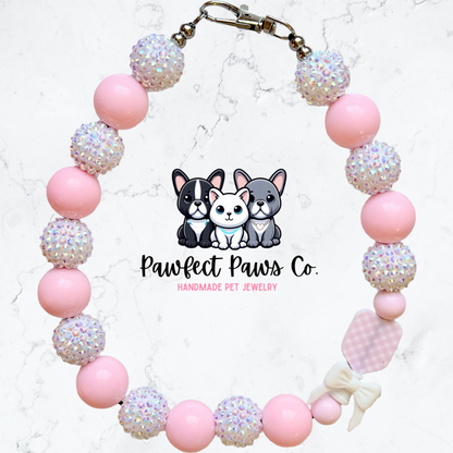 Pickleball Princess* Pink & White Sparkle Pickleball Paddle Custom Beaded Dog/Cat Necklace!