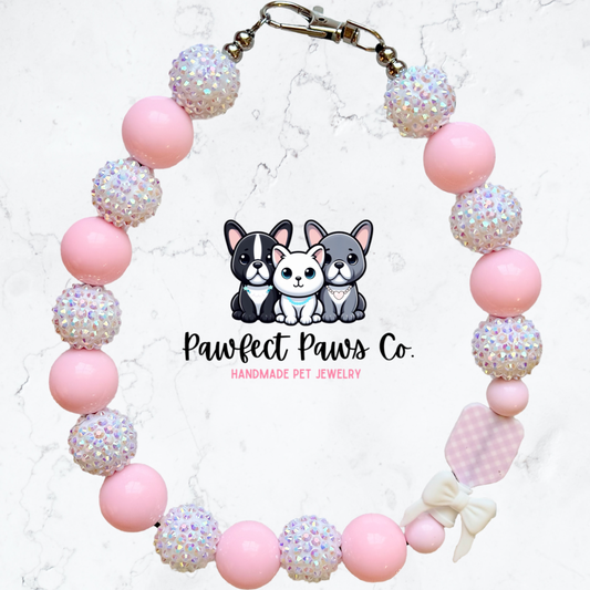 Pickleball Princess* Pink & White Sparkle Pickleball Paddle Custom Beaded Dog/Cat Necklace!