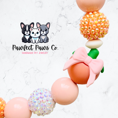 Just Peachy* Orange & White Sparkle Coquette Fruit Custom Beaded Dog/Cat Necklace!