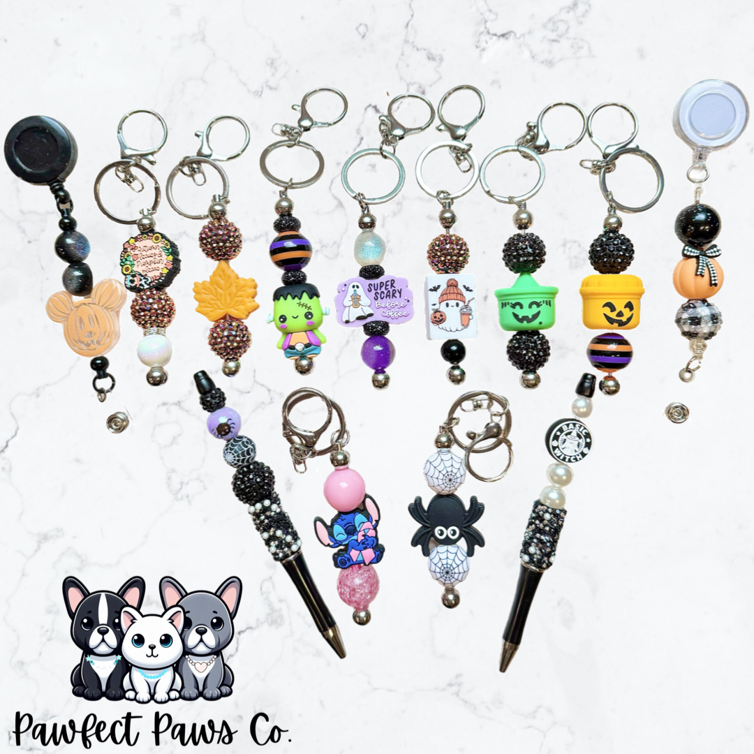Luxury Spooky Beaded Pen, Keychain or Badge Reel!