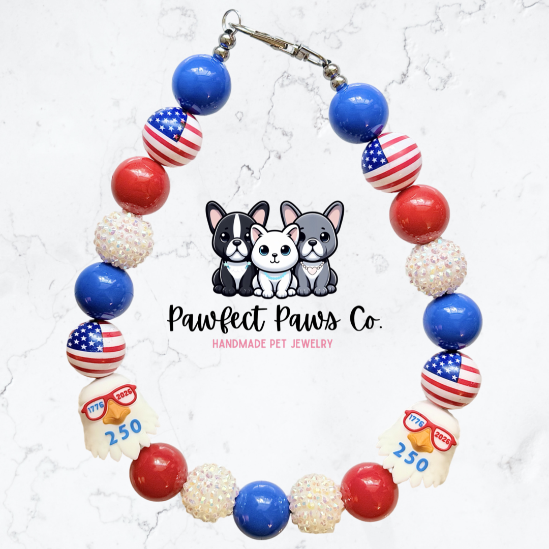 All American* Red, White & Blue Sparkle Patriotic Beaded Dog/Cat Necklace!