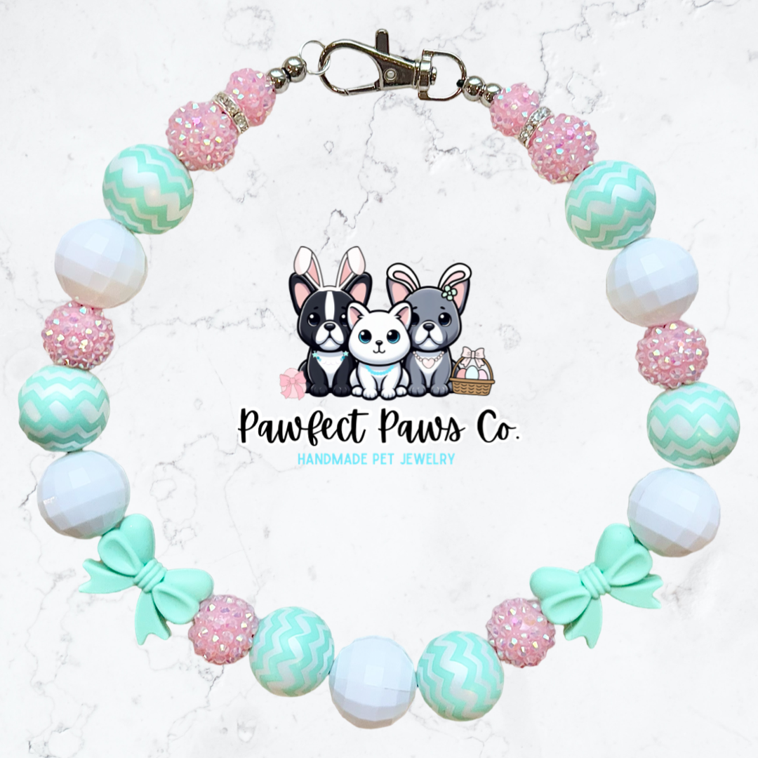 Cotton Candy Cutie* Teal & Pink Sparkle Easter/Spring Custom Beaded Dog/Cat Necklace!