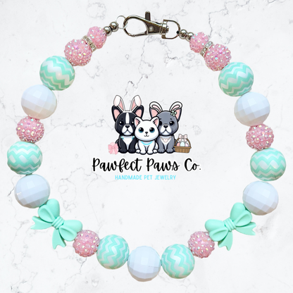 Cotton Candy Cutie* Teal & Pink Sparkle Easter/Spring Custom Beaded Dog/Cat Necklace!