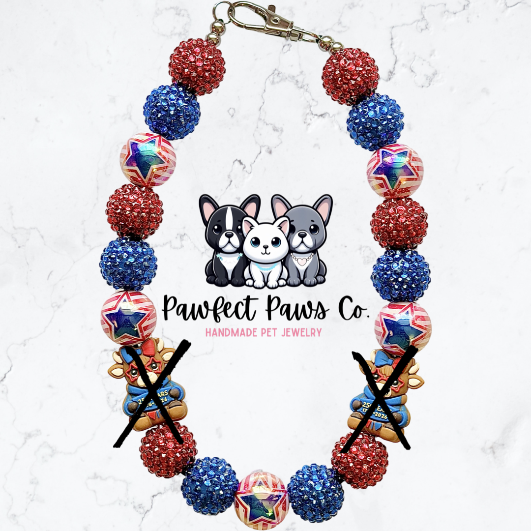 Liberty Belle* Red, White & Blue Sparkle Patriotic Beaded Dog/Cat Necklace!