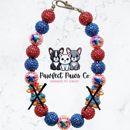 Liberty Belle* Red, White & Blue Sparkle Patriotic Beaded Dog/Cat Necklace!