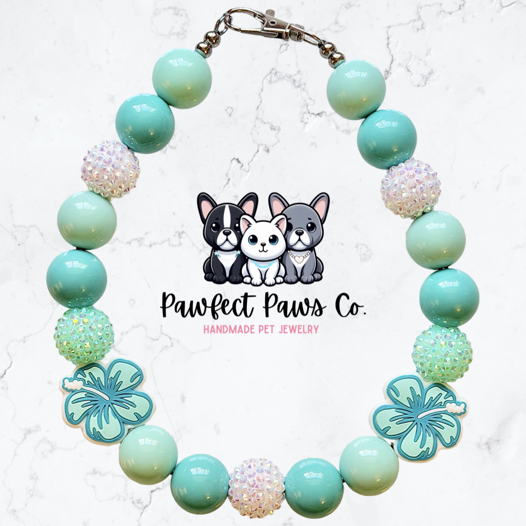 Ocean Bloom* Teal Sparkle Custom Beaded Dog/Cat Necklace!