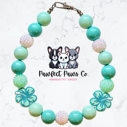 Ocean Bloom* Teal Sparkle Custom Beaded Dog/Cat Necklace!