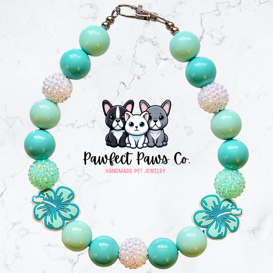 Ocean Bloom* Teal Sparkle Custom Beaded Dog/Cat Necklace!