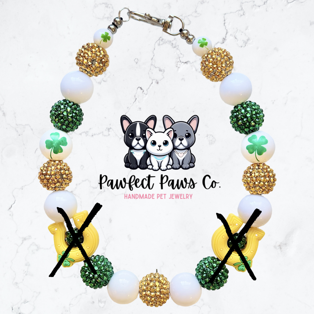 Lucky Charm* Green & Gold Sparkle St. Patrick’s Day Custom Beaded Dog/Cat Necklace!