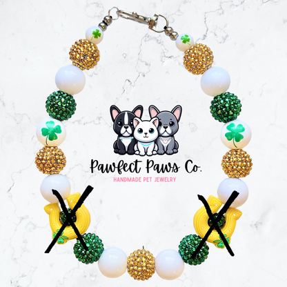 Lucky Charm* Green & Gold Sparkle St. Patrick’s Day Custom Beaded Dog/Cat Necklace!