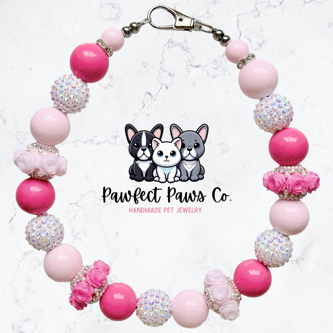 Rosebud* Pink Flower Luxury Sparkle Custom Beaded Dog/Cat Collar Necklace!