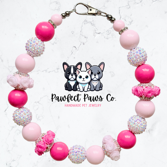 Rosebud* Pink Flower Luxury Sparkle Custom Beaded Dog/Cat Collar Necklace!