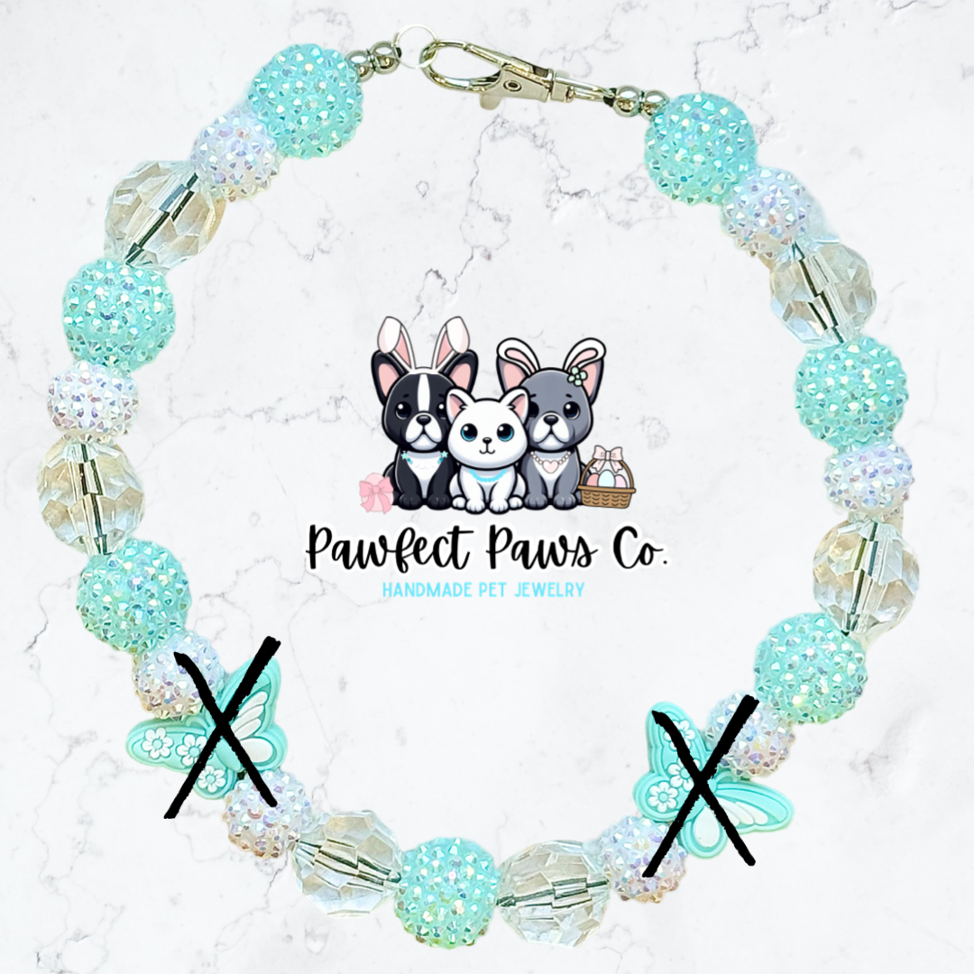 Twilight Flutter* Teal & White Sparkle Butterfly Custom Beaded Dog/Cat Necklace!